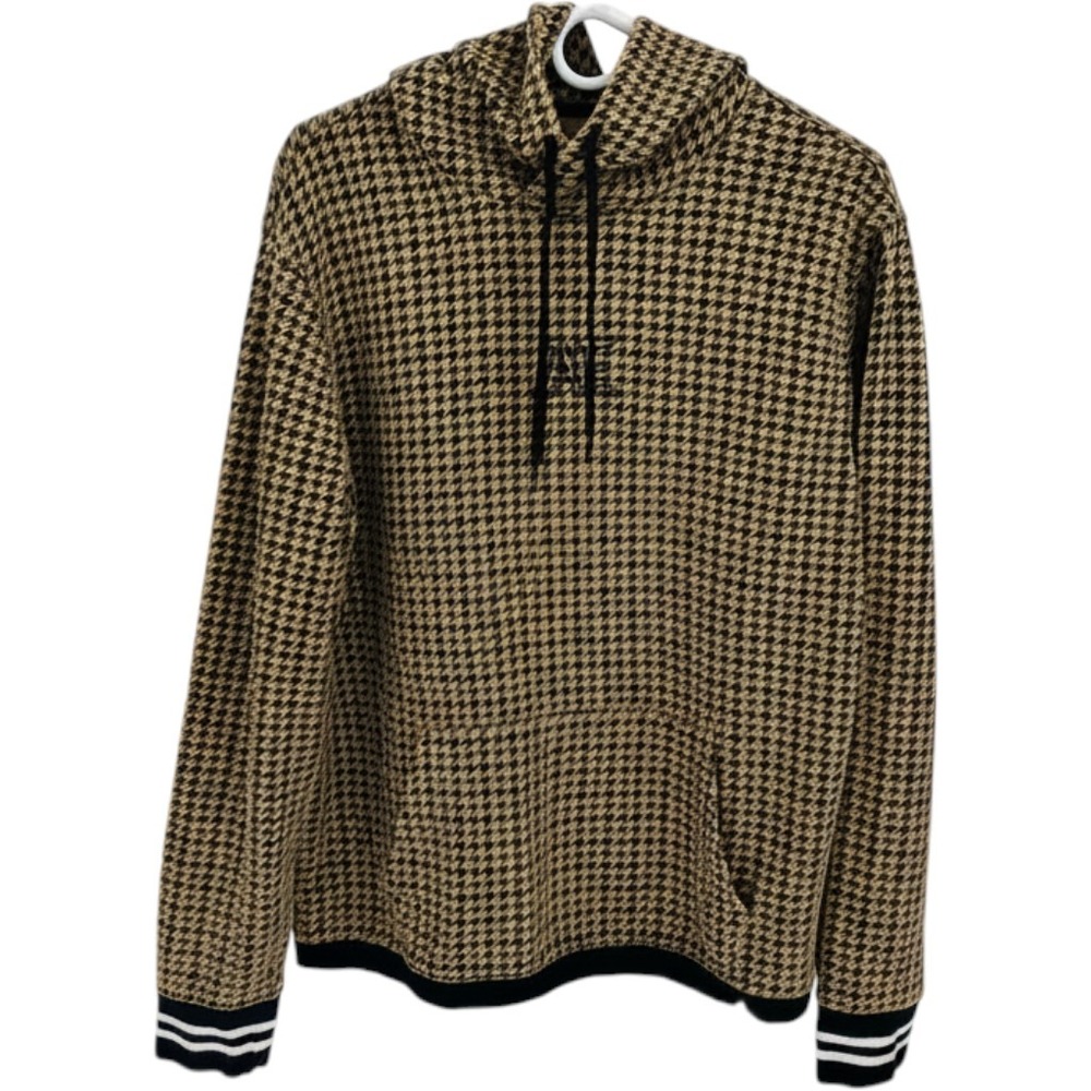 American Eagle Hooded Sweatshirt Medium Tall Black Brown Houndstooth Pullover